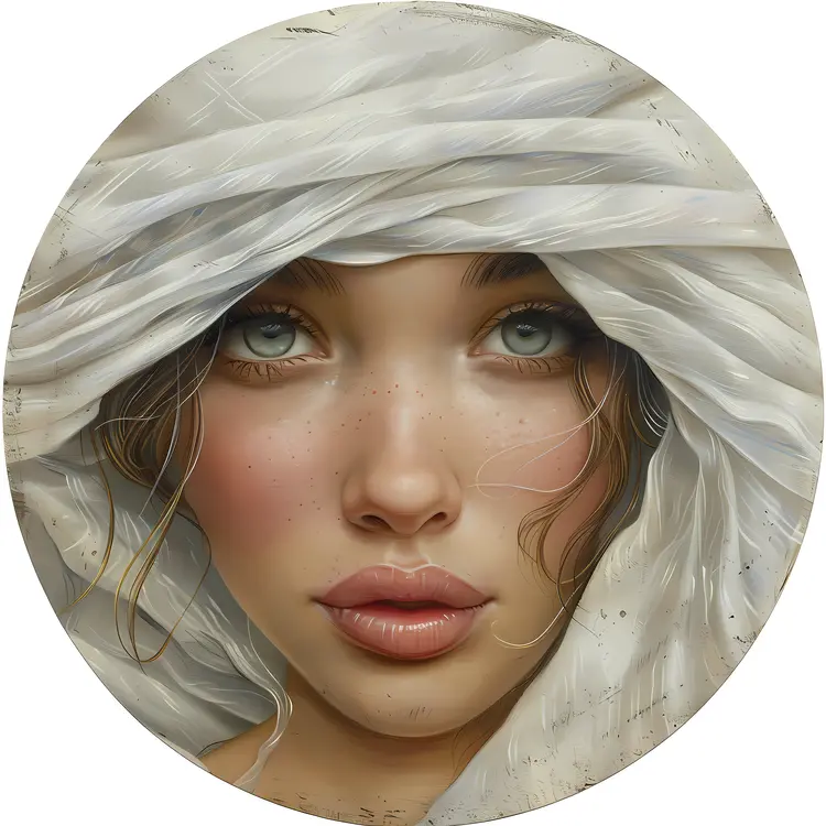 Close-up Portrait of Woman in White Hood