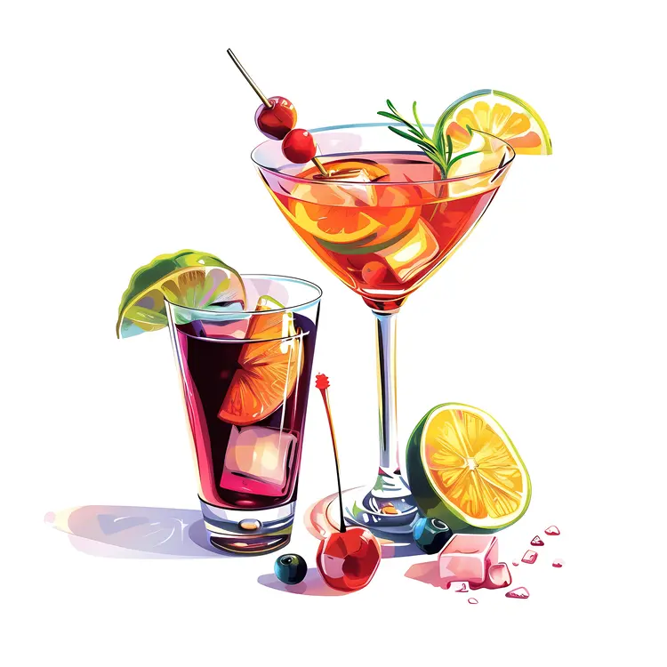Two Refreshing Cocktails with Fruits