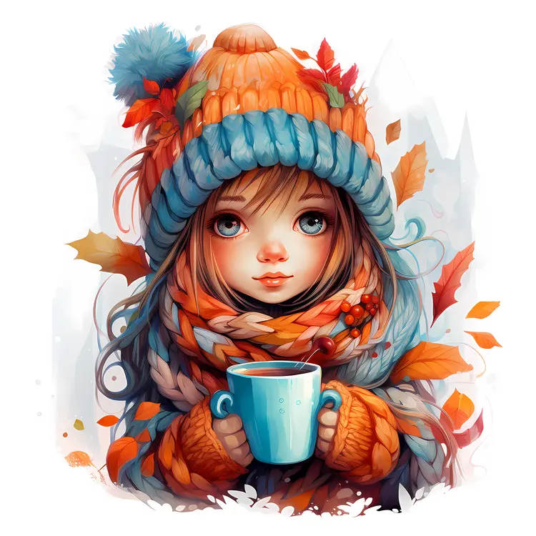 Girl Holding a Hot Drink in Winter Clothing