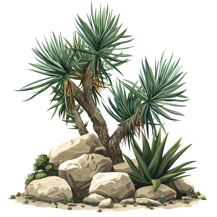 Yucca Tree with Rocky Surroundings