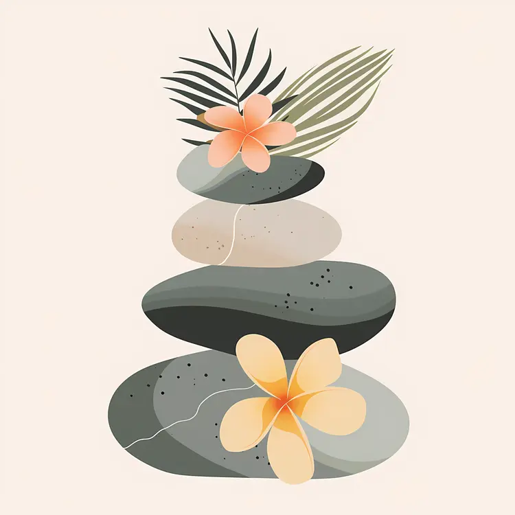 Zen Stacked Stones with Colorful Flowers