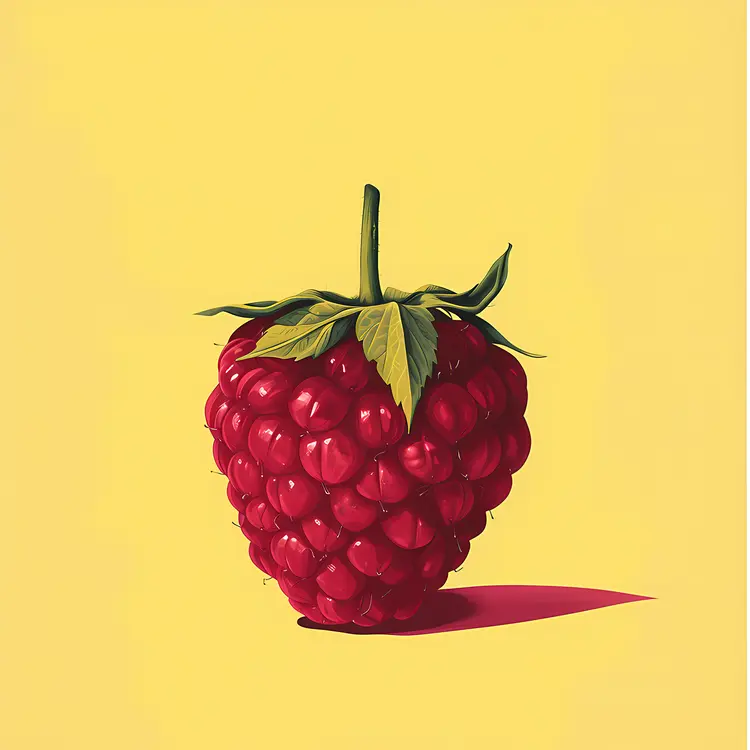 Red Raspberry with Leaf and Shadow