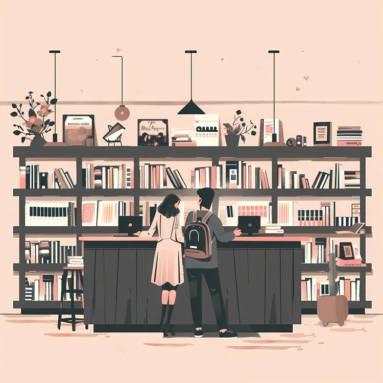 Couple Browsing Books in a Cozy Library