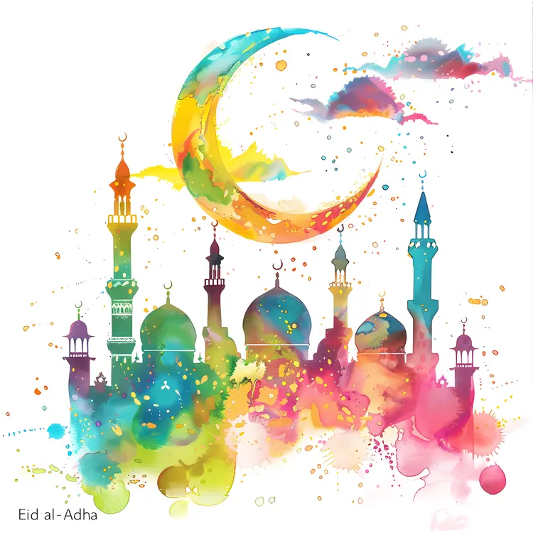 Colorful Eid al-Adha Mosque Illustration