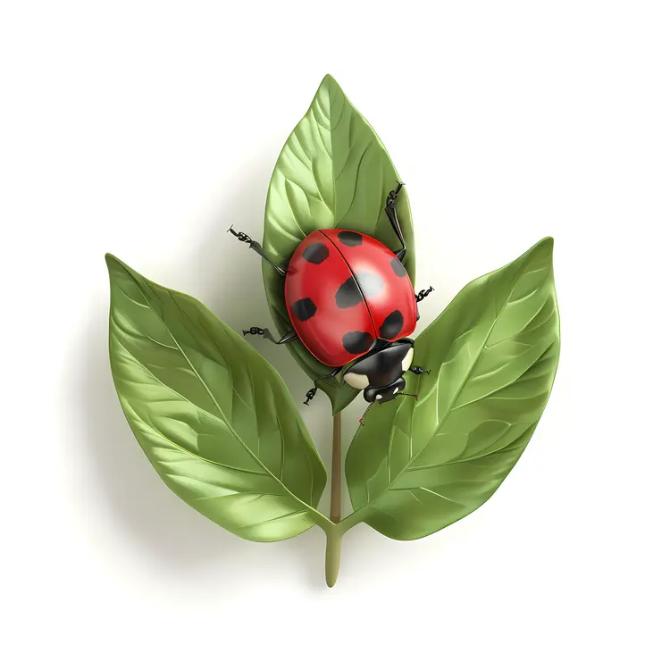 Red Ladybug on Green Leaf