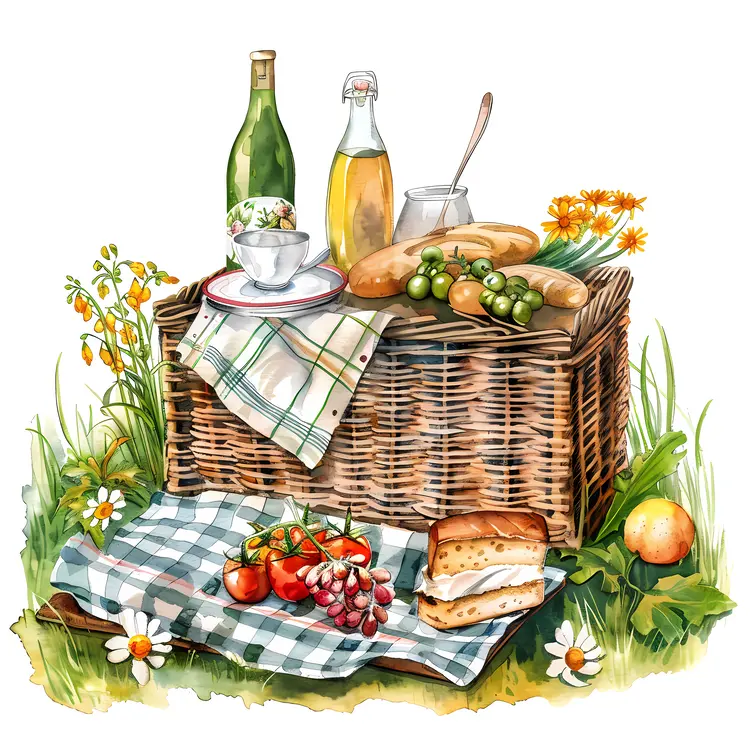 Picnic Basket with Food and Drink