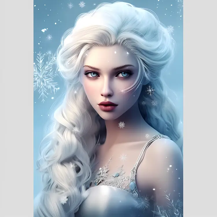 Snow Queen with White Hair and Snowflakes