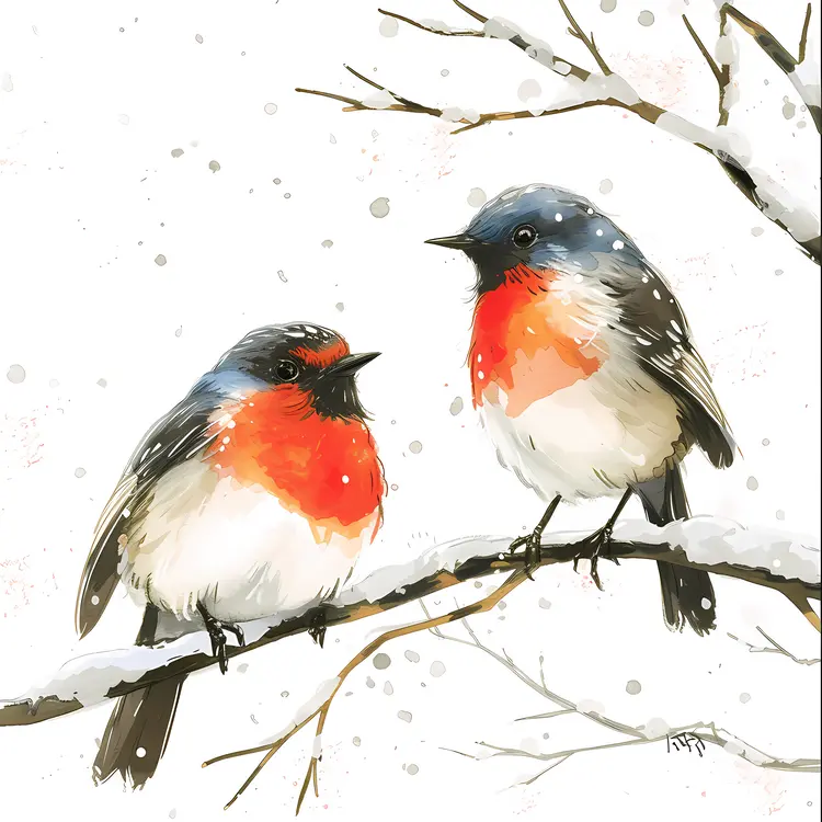 Two Birds on a Snowy Branch