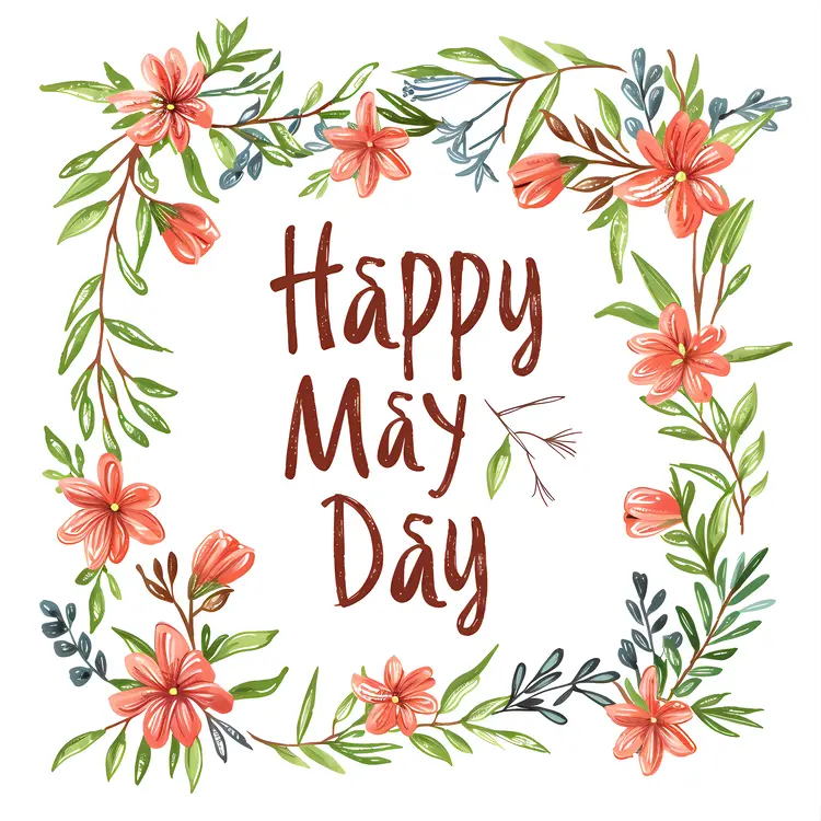 Happy May Day with Floral Frame