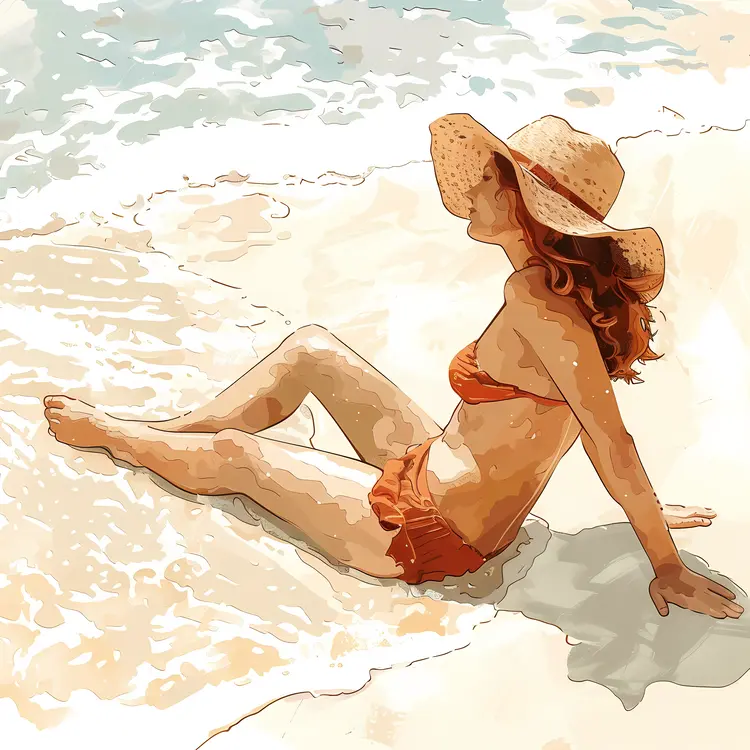 Woman Relaxing on Beach