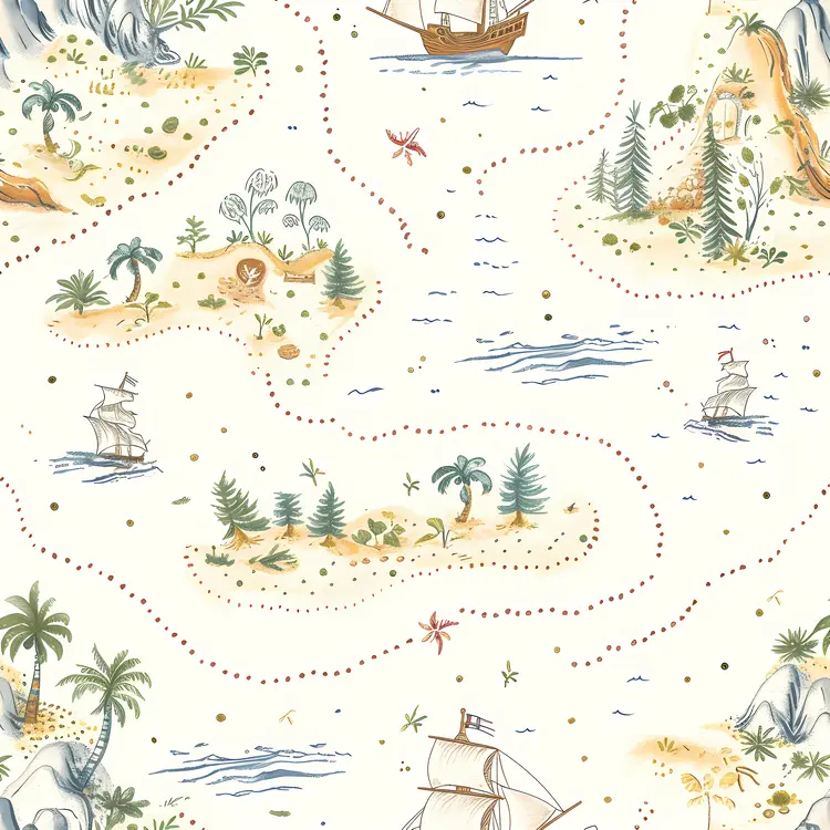 Hand-drawn Treasure Map with Ships and Islands