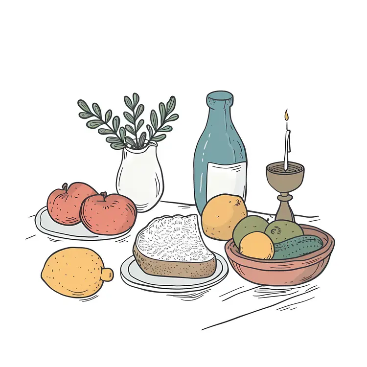 Table Setting with Fruits and Bread