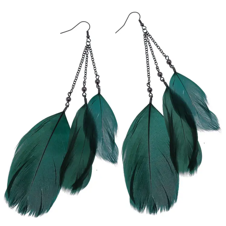 Green Feather Earrings for Boho Fashion