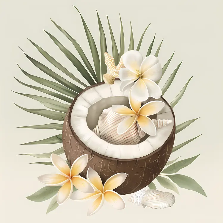 Coconut and Plumeria with Palm Leaves