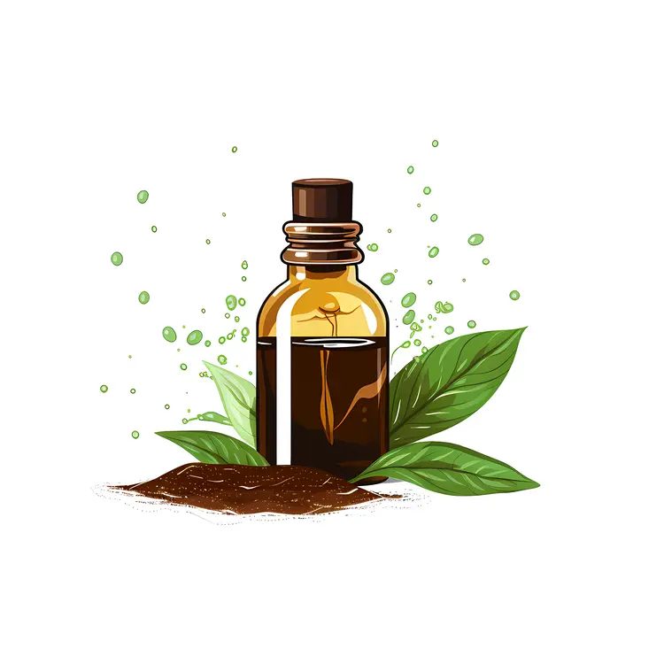 Essential Oil Bottle with Leaves and Soil