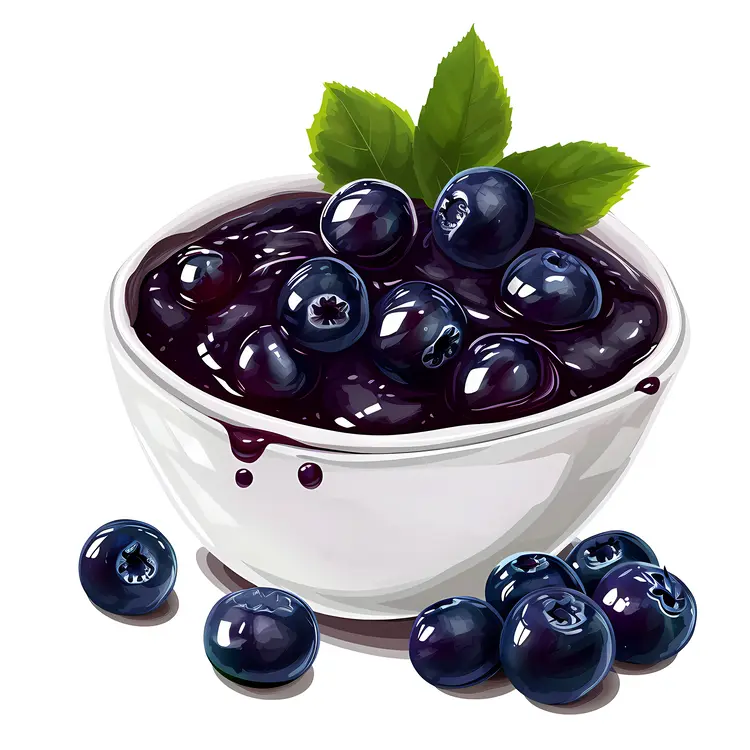 Blueberries with Mint in White Bowl