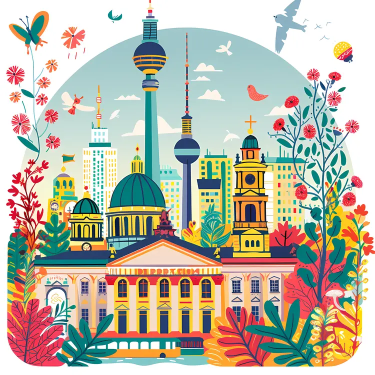 Cityscape with Flowers and Urban Elements