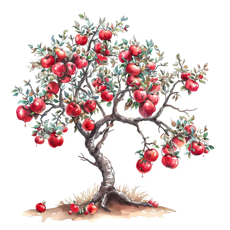 Apple Tree with Many Red Apples