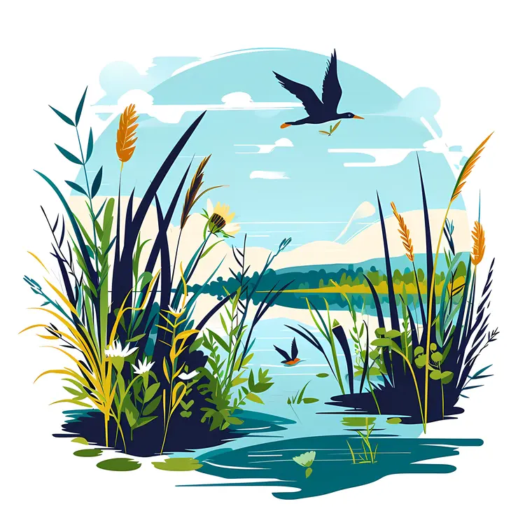 Serene Lake with Birds