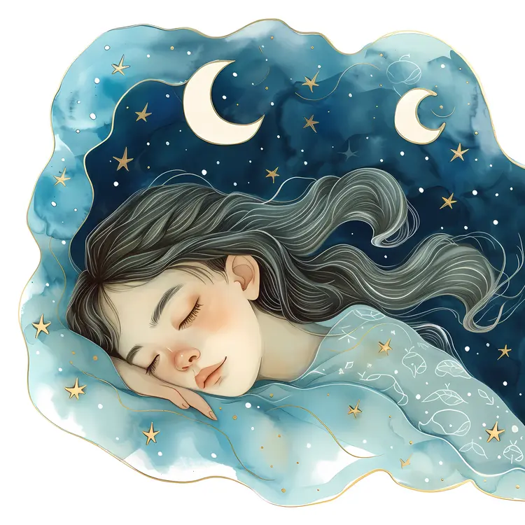Girl Sleeping with Moon and Stars