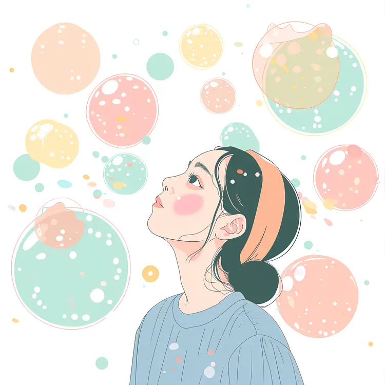 Girl with Pastel Bubbles Illustration