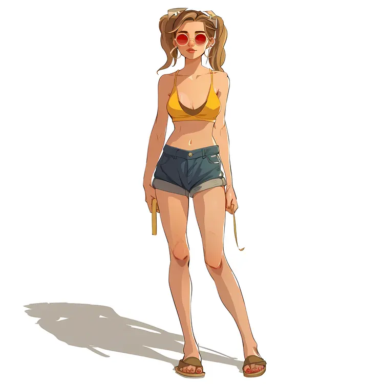 Woman in Summer Outfit with Sunglasses and Shorts