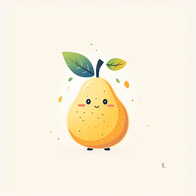Cute Smiling Pear with Leaf