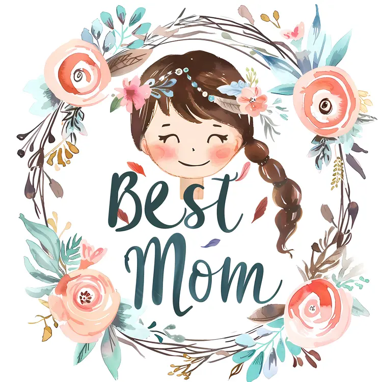 Best Mom Floral Wreath Illustration