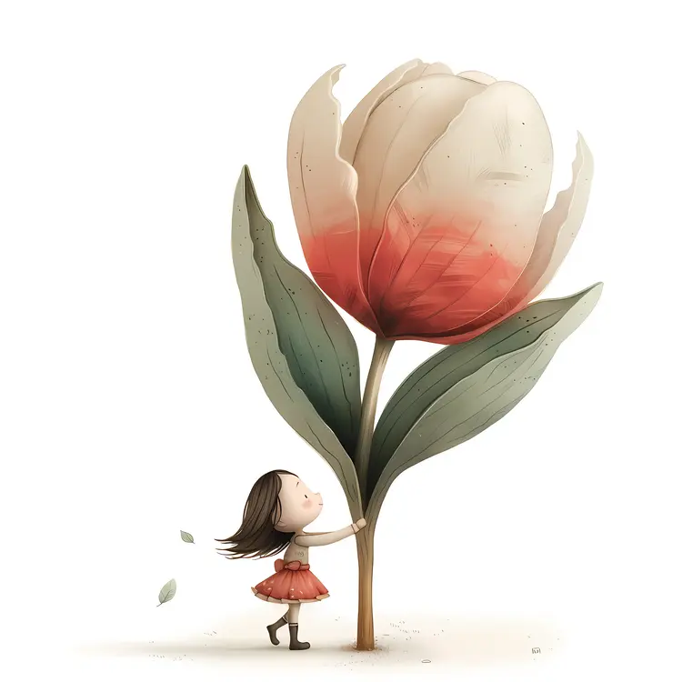 Girl Holding Giant White and Red Tulip