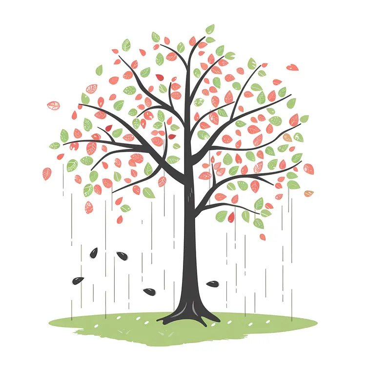 Tree with Falling Leaves in the Rain