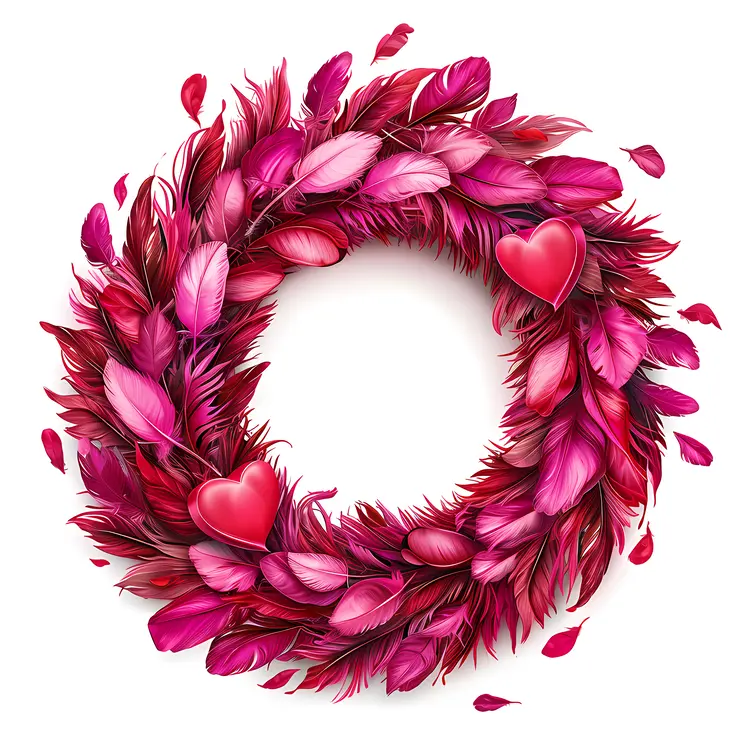 Pink Feather Wreath with Hearts for Valentine's Day