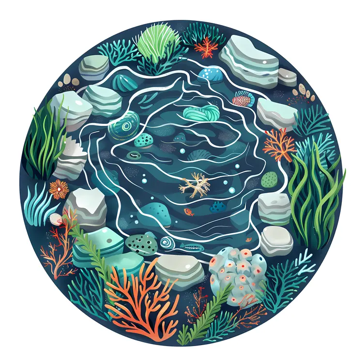 Circular Underwater Marine Life Illustration