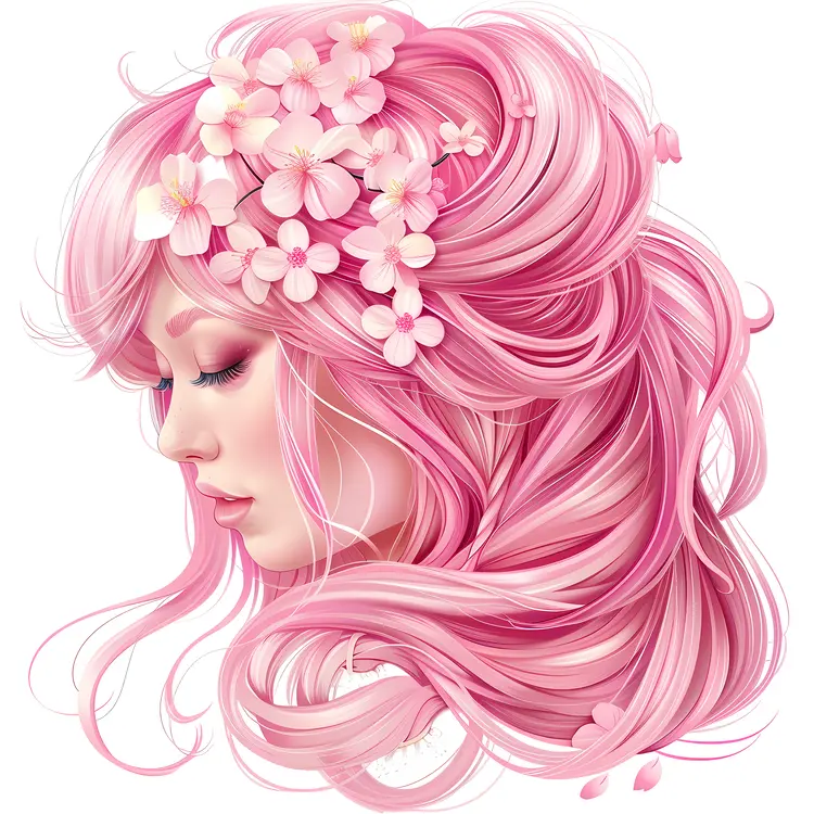 Pink Hair with Flowers