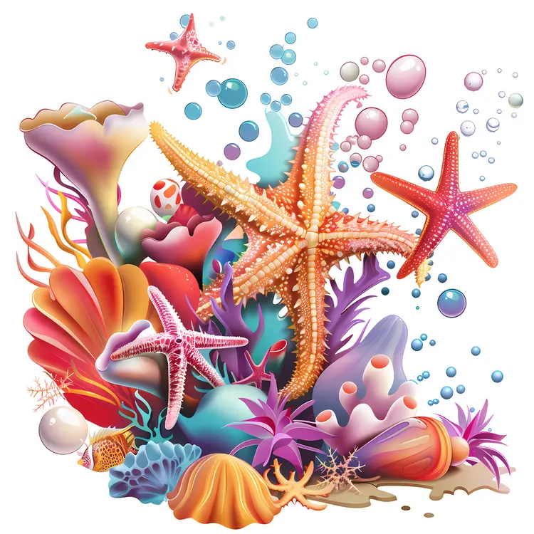 Colorful Starfish and Coral Underwater Scene
