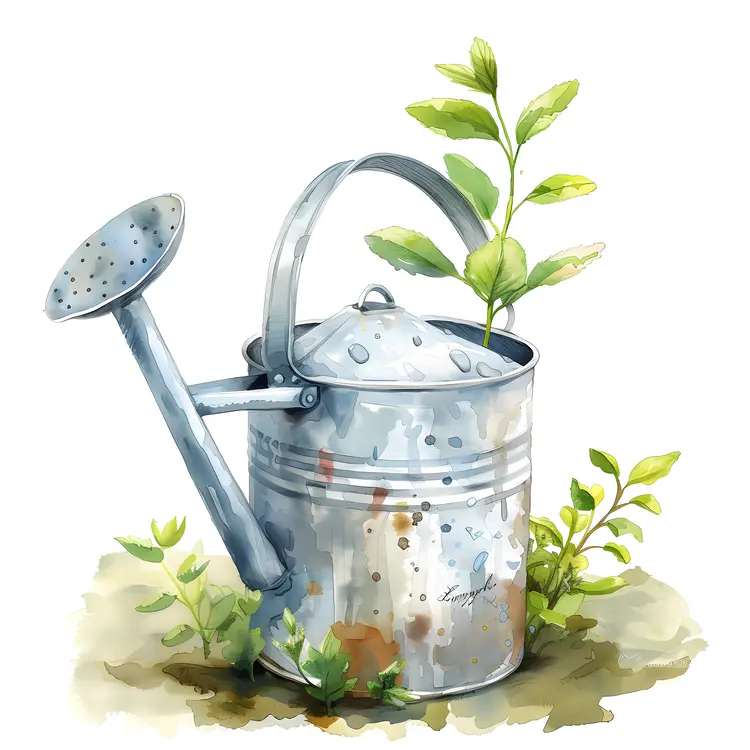 Rustic Watering Can with Plants