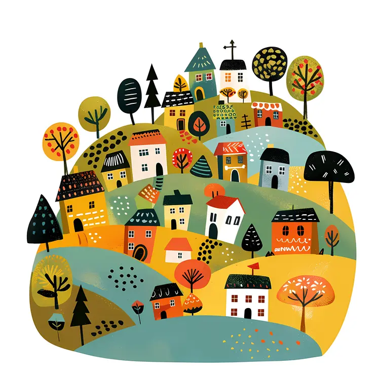 Whimsical Village with Cute Houses