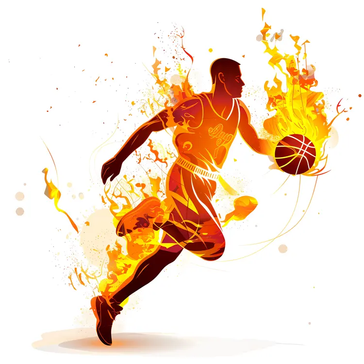 Basketball Player Running with Fiery Ball