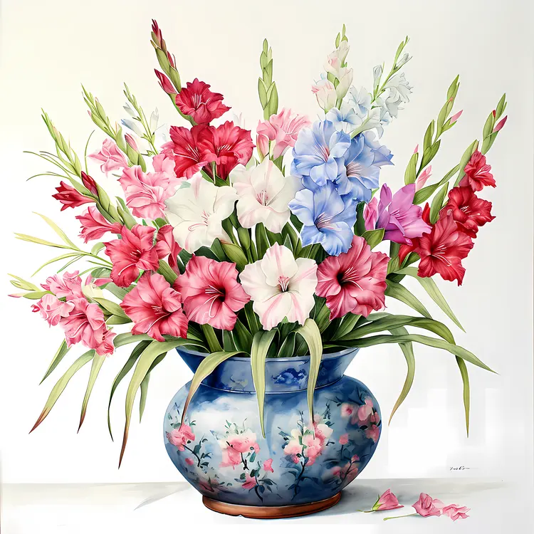 Colorful Gladiolus Bouquet in Vase
