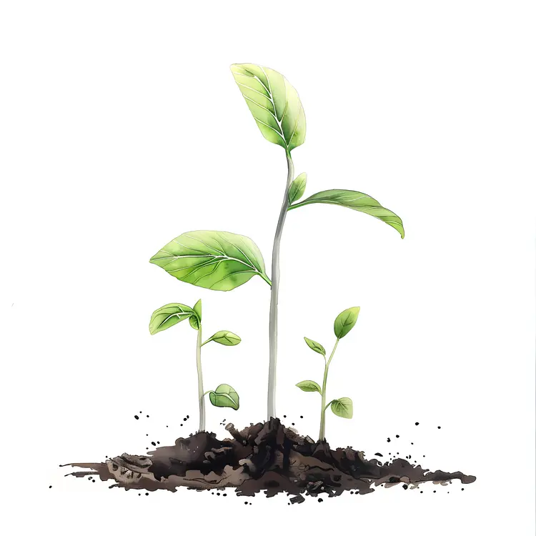 Three Green Sprouts in Soil