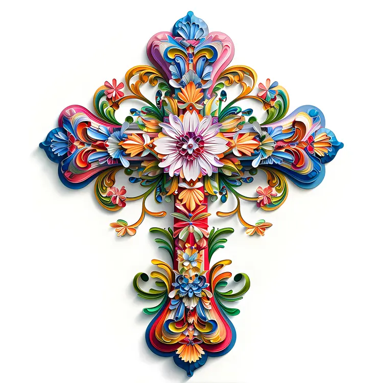 Colorful Floral Cross with Intricate Design