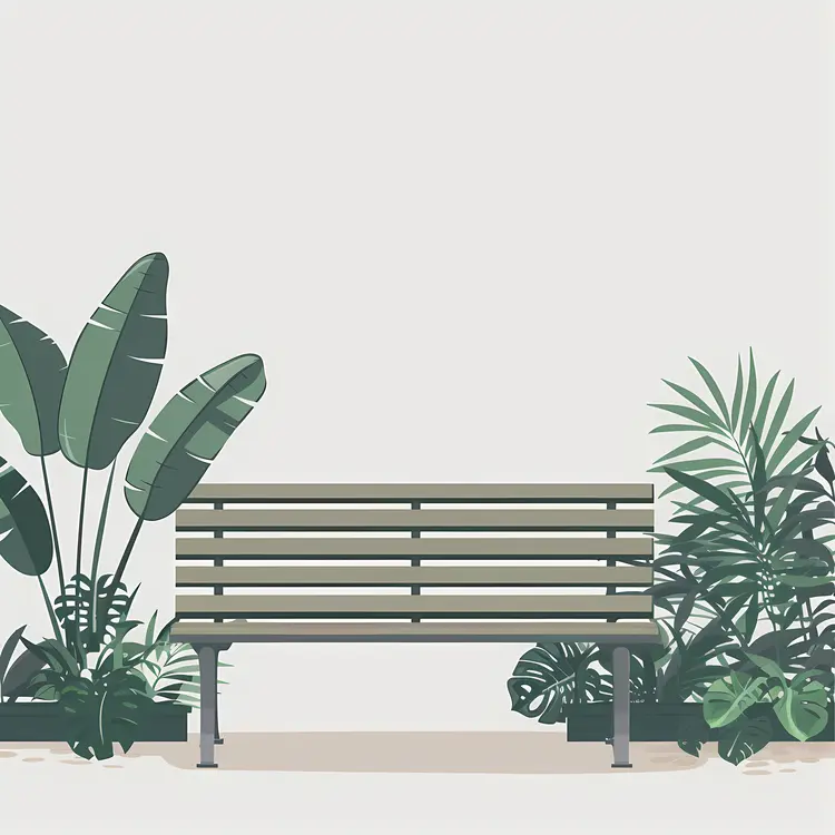 Green Bench with Tropical Plants
