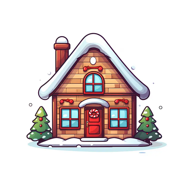 Small cute doodle house with Christmas decorations