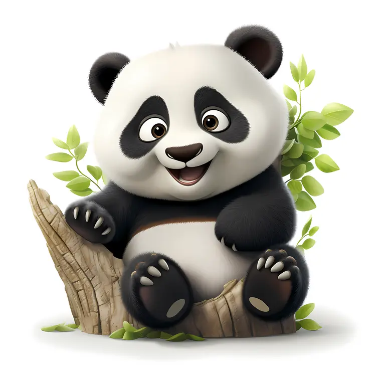 Cute Panda Sitting on Tree Stump