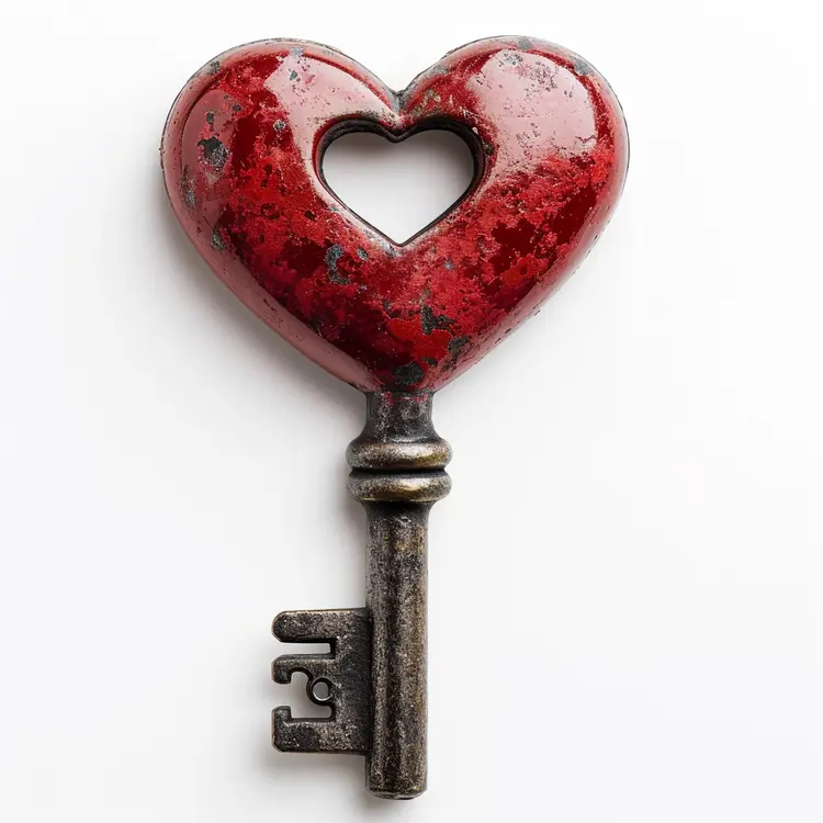 Vintage Red Heart Key with Rustic Charm