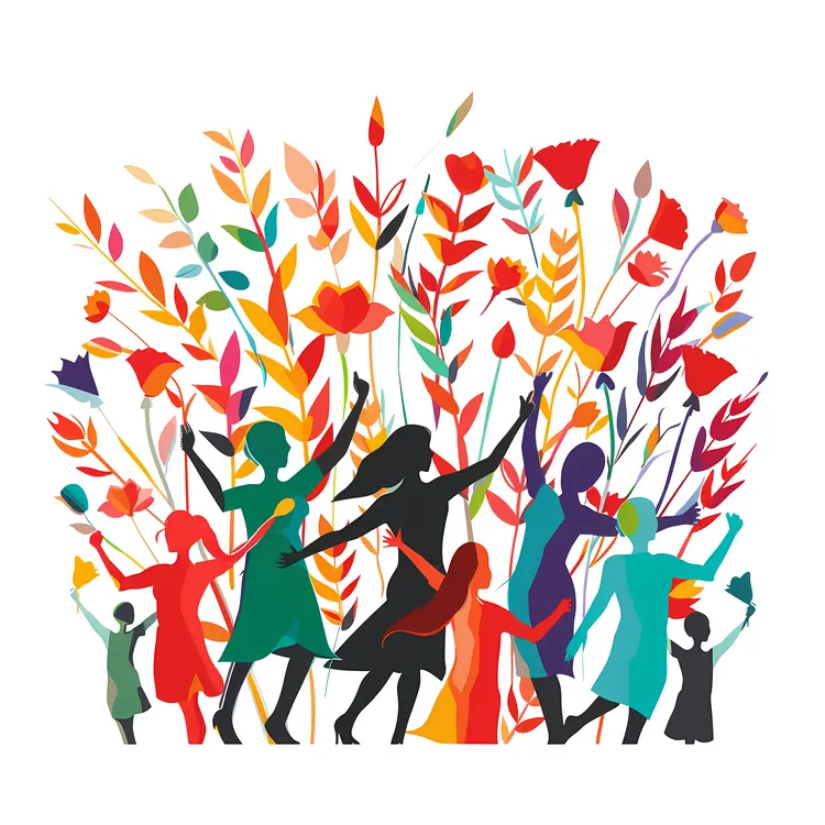 Colorful Silhouettes Dancing with Flowers