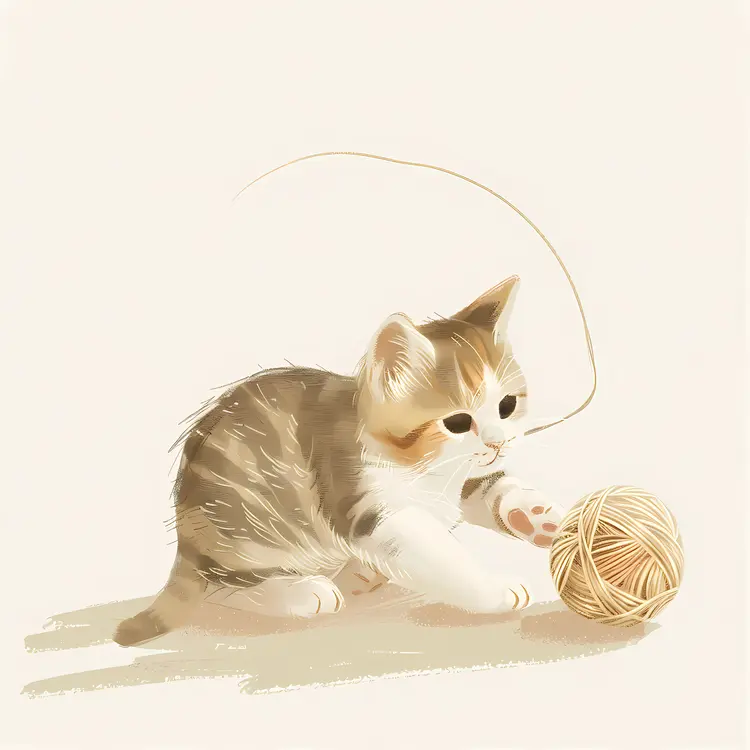 Cute Kitten Playing with Yarn