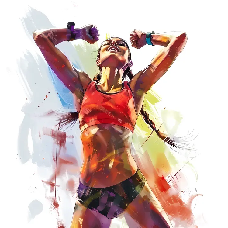 Victorious Female Athlete in Red Sportswear