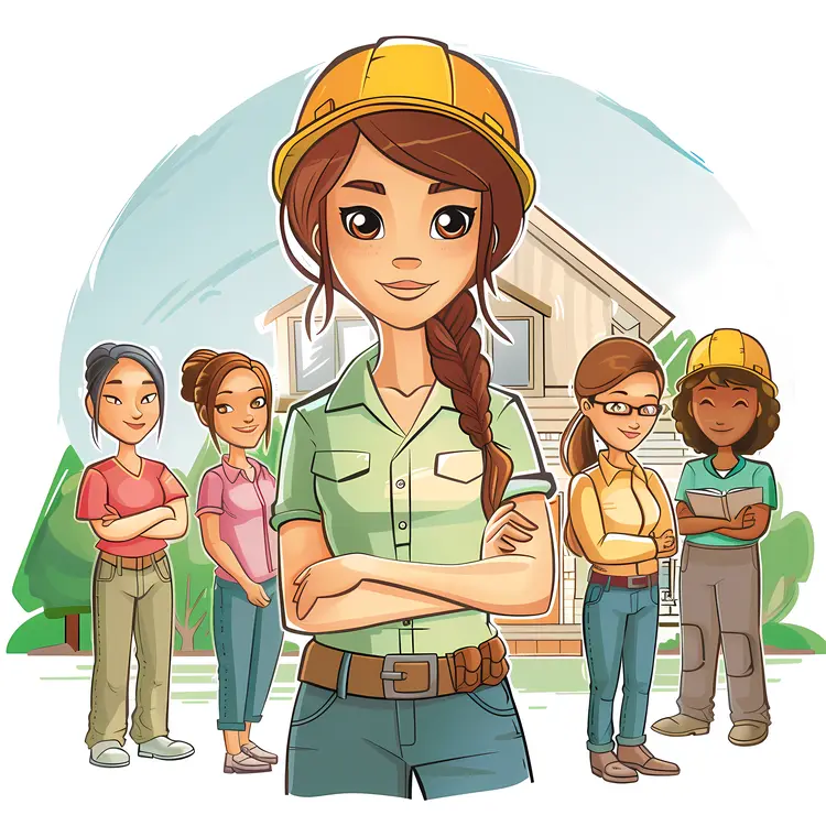 Women Engineers with a House in the Background
