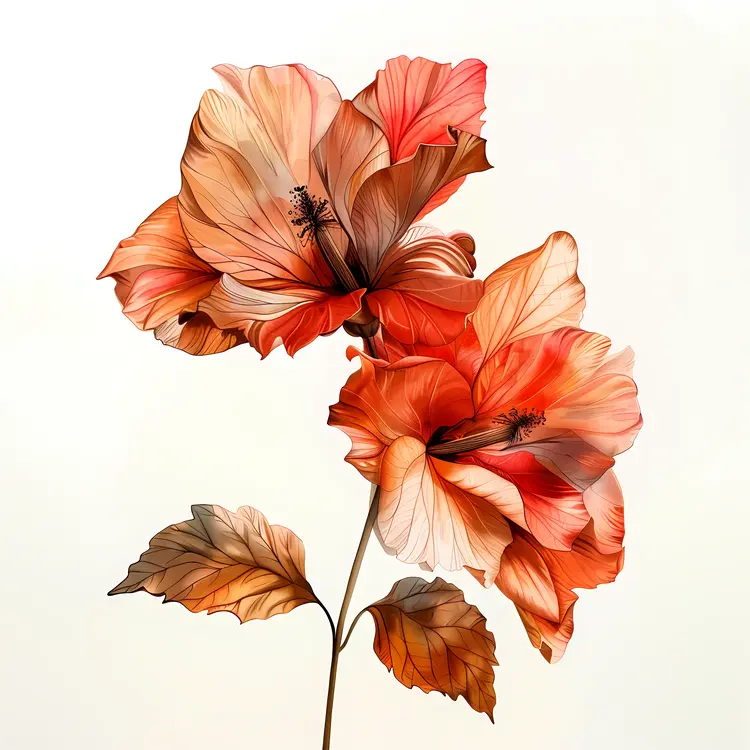 Elegant Floral Duo with Petals and Leaves