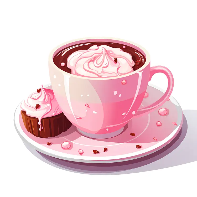 Pink Cup with Whipped Cream and Dessert